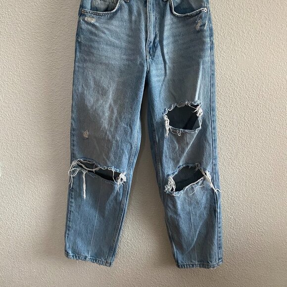 Zara High Rise Tapered Jeans Distressed Medium Wash 4 / 26 Inch Inseam - Picture 4 of 5